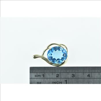 10K Oval Blue Topaz Swirl Vintage Statement Yellow Gold Pendant