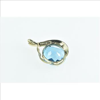 10K Oval Blue Topaz Swirl Vintage Statement Yellow Gold Pendant