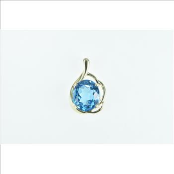 10K Oval Blue Topaz Swirl Vintage Statement Yellow Gold Pendant