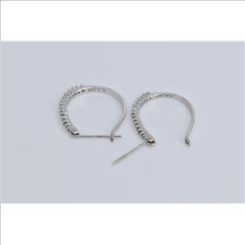 10K Oval Diamond Classic Fashion 20.5mm Hoop White Gold Earrings