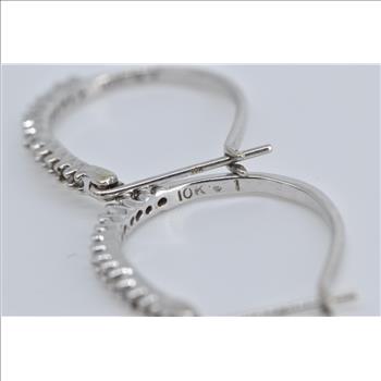 10K Oval Diamond Classic Fashion 20.5mm Hoop White Gold Earrings