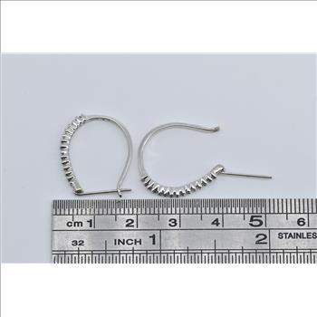 10K Oval Diamond Classic Fashion 20.5mm Hoop White Gold Earrings