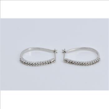 10K Oval Diamond Classic Fashion 20.5mm Hoop White Gold Earrings