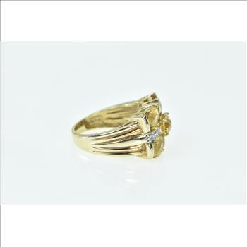 10K Oval Faceted Citrine Diamond Statement Cocktail Yellow Gold Ring, Size 7