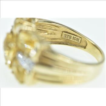 10K Oval Faceted Citrine Diamond Statement Cocktail Yellow Gold Ring, Size 7