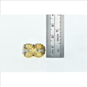 10K Oval Faceted Citrine Diamond Statement Cocktail Yellow Gold Ring, Size 7