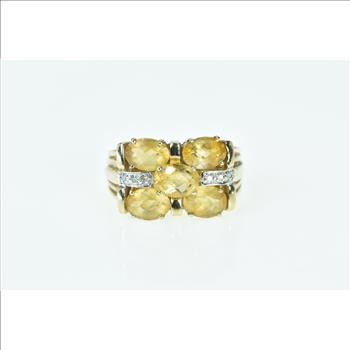 10K Oval Faceted Citrine Diamond Statement Cocktail Yellow Gold Ring, Size 7