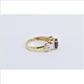 10K Oval Faceted Garnet Diamond Ornate Statement Yellow Gold Ring, Size 8.25