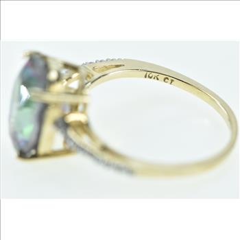 10K Oval Faceted Mystic Topaz Diamond Statement Yellow Gold Ring, Size 7