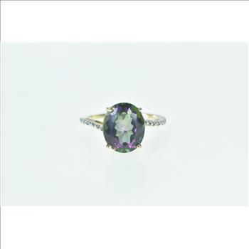 10K Oval Faceted Mystic Topaz Diamond Statement Yellow Gold Ring, Size 7