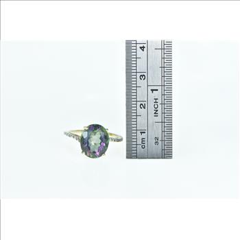10K Oval Faceted Mystic Topaz Diamond Statement Yellow Gold Ring, Size 7
