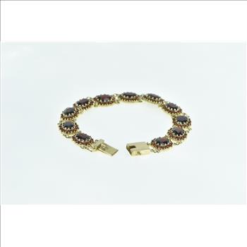 10K Oval Garnet Halo Vintage Cluster Statement Yellow Gold Bracelet 6.75