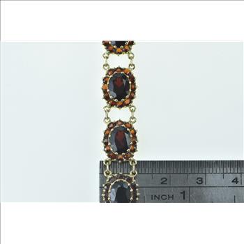 10K Oval Garnet Halo Vintage Cluster Statement Yellow Gold Bracelet 6.75