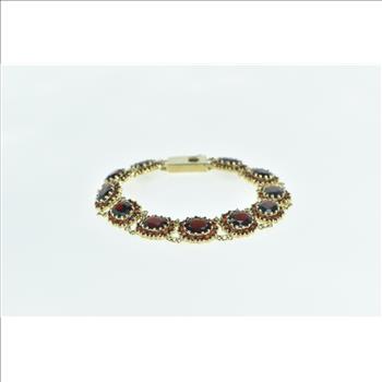 10K Oval Garnet Halo Vintage Cluster Statement Yellow Gold Bracelet 6.75