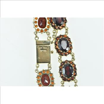 10K Oval Garnet Halo Vintage Cluster Statement Yellow Gold Bracelet 6.75