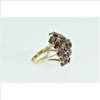 10K Oval Garnet Vintage Domed Cluster Statement Yellow Gold Ring, Size 6