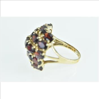 10K Oval Garnet Vintage Domed Cluster Statement Yellow Gold Ring, Size 6