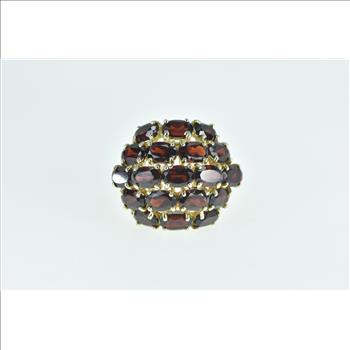 10K Oval Garnet Vintage Domed Cluster Statement Yellow Gold Ring, Size 6
