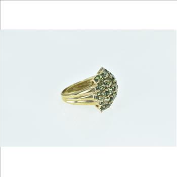 10K Oval Green Tourmaline Domed Cluster Yellow Gold Ring, Size 5