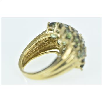 10K Oval Green Tourmaline Domed Cluster Yellow Gold Ring, Size 5