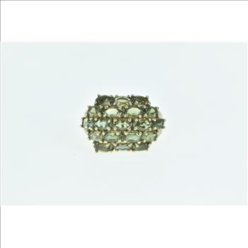 10K Oval Green Tourmaline Domed Cluster Yellow Gold Ring, Size 5