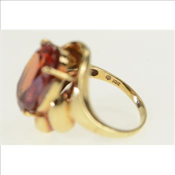 10K Oval Hessonite Garnet Swirl Cocktail Yellow Gold Ring, Size 7