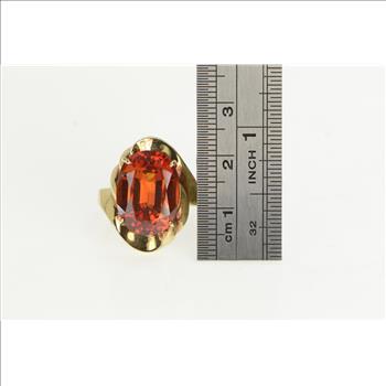 10K Oval Hessonite Garnet Swirl Cocktail Yellow Gold Ring, Size 7