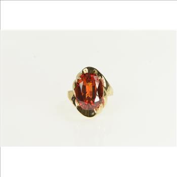10K Oval Hessonite Garnet Swirl Cocktail Yellow Gold Ring, Size 7
