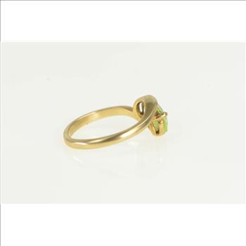 10K Oval Lemon Lime Quartz Vintage Bypass Yellow Gold Ring, Size 6.75
