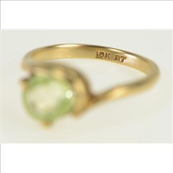 10K Oval Lemon Lime Quartz Vintage Bypass Yellow Gold Ring, Size 6.75