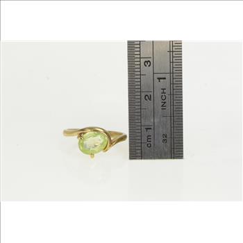 10K Oval Lemon Lime Quartz Vintage Bypass Yellow Gold Ring, Size 6.75