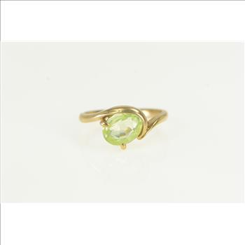 10K Oval Lemon Lime Quartz Vintage Bypass Yellow Gold Ring, Size 6.75
