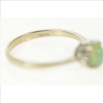 10K Oval Light Green Star Sapphire Diamond White Gold Ring, Size 5.75