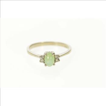 10K Oval Light Green Star Sapphire Diamond White Gold Ring, Size 5.75