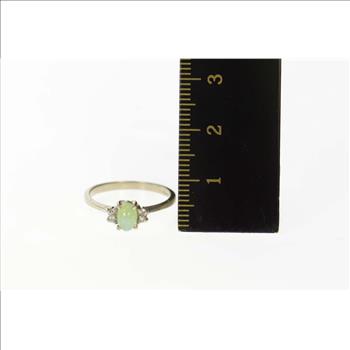 10K Oval Light Green Star Sapphire Diamond White Gold Ring, Size 5.75