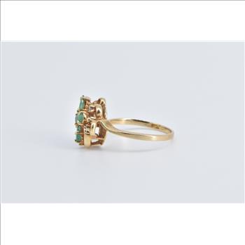 10K Oval Natural Emerald Diamond Vintage Fashion Yellow Gold Ring, Size 8