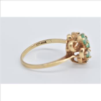 10K Oval Natural Emerald Diamond Vintage Fashion Yellow Gold Ring, Size 8