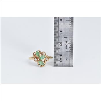 10K Oval Natural Emerald Diamond Vintage Fashion Yellow Gold Ring, Size 8