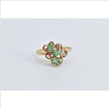 10K Oval Natural Emerald Diamond Vintage Fashion Yellow Gold Ring, Size 8