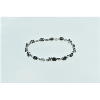 10K Oval Natural Sapphire Anchor Chain Tennis Yellow Gold Bracelet 7
