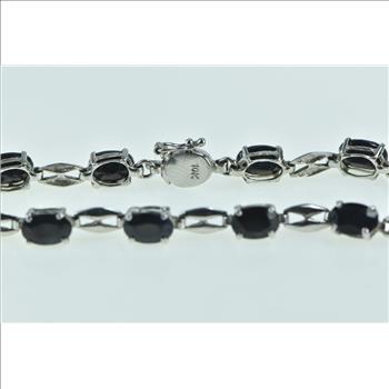 10K Oval Natural Sapphire Anchor Chain Tennis Yellow Gold Bracelet 7