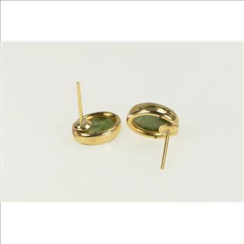 10K Oval Nephrite Vintage Classic Stud Yellow Gold Earrings