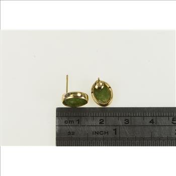 10K Oval Nephrite Vintage Classic Stud Yellow Gold Earrings