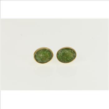 10K Oval Nephrite Vintage Classic Stud Yellow Gold Earrings