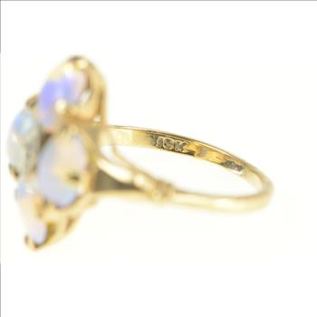 10K Oval Opal Cabochon Diamond Cocktail Yellow Gold Ring, Size 5