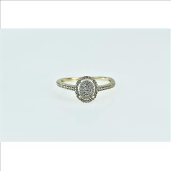 10K Oval Pave Diamond Encrusted Statement Yellow Gold Ring, Size 7