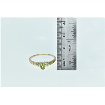 10K Oval Peridot Diamond Accent Vintage Classic Yellow Gold Ring, Size 11