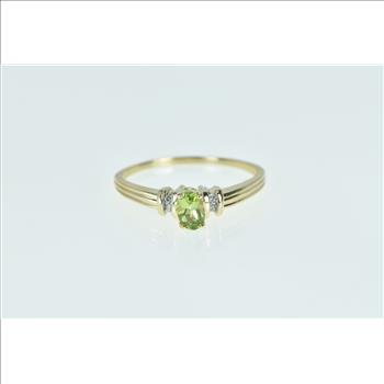 10K Oval Peridot Diamond Accent Vintage Classic Yellow Gold Ring, Size 11