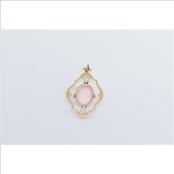 10K Oval Pink Coral Carved Cameo Lady Ornate Yellow Gold Pendant