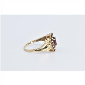 10K Oval Pink Tourmaline Amethyst Halo Diamond Yellow Gold Ring, Size 9
